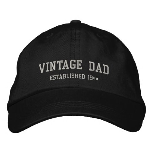 Vintage Dad Est 19 Black and Gray Embroidered Baseball Cap