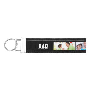 Vintage Dad Established Gift Text 3 Photo Wrist Keychain