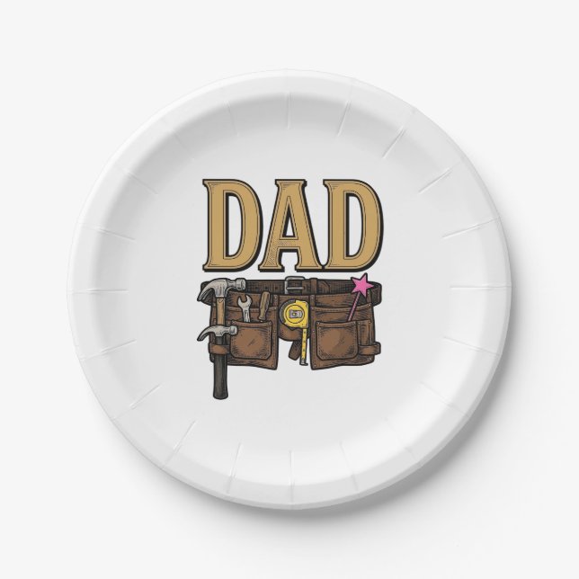 Vintage Dad Tool Belt Fathers Day Paper Plates (Front)