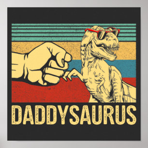 Vintage Daddy Saurus Trex Dinosaur Dad Fathers Day Poster