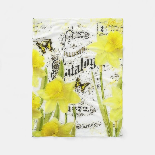 vintage daffodils fleece blanket (Front)