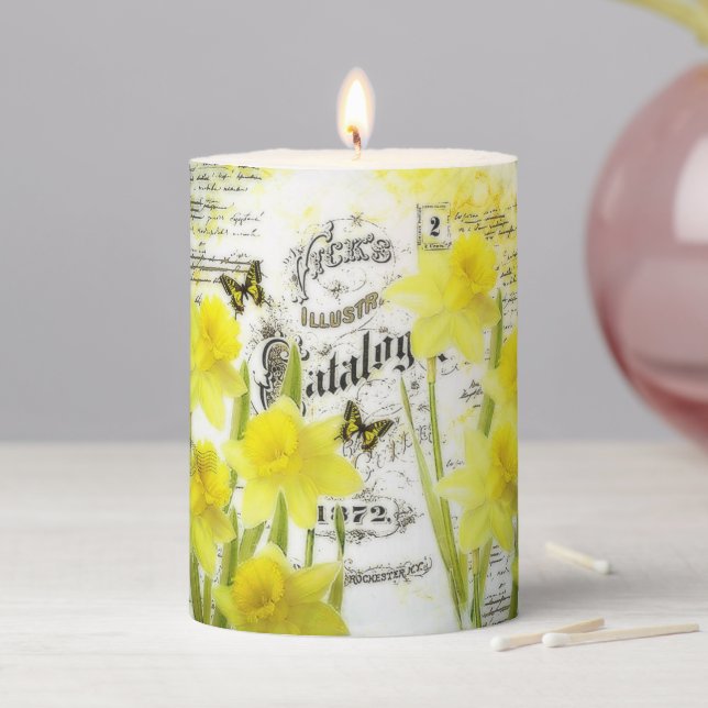 Vintage daffodils  pillar candle (In Situ)