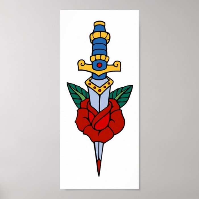Vintage Dagger and Rose Tattoo Poster