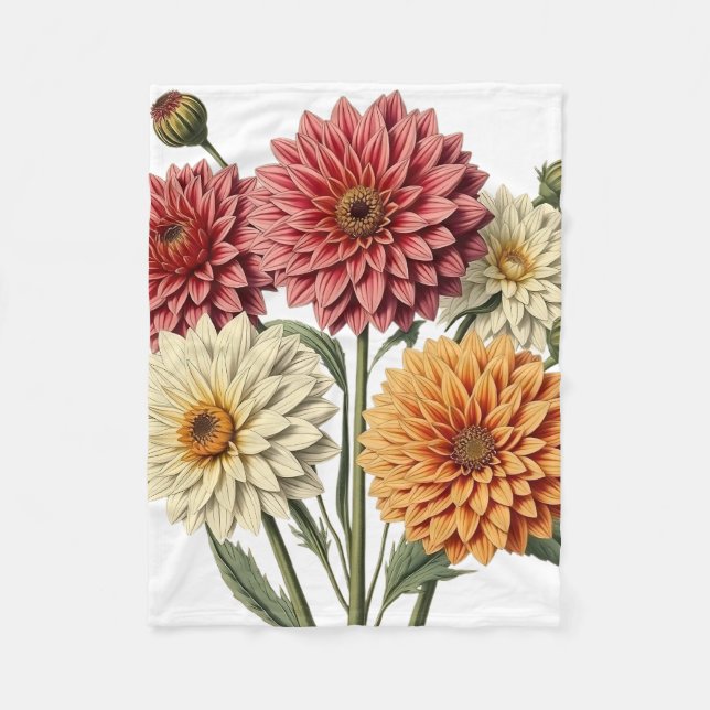 Vintage Dahlia Fleece Blanket (Front)