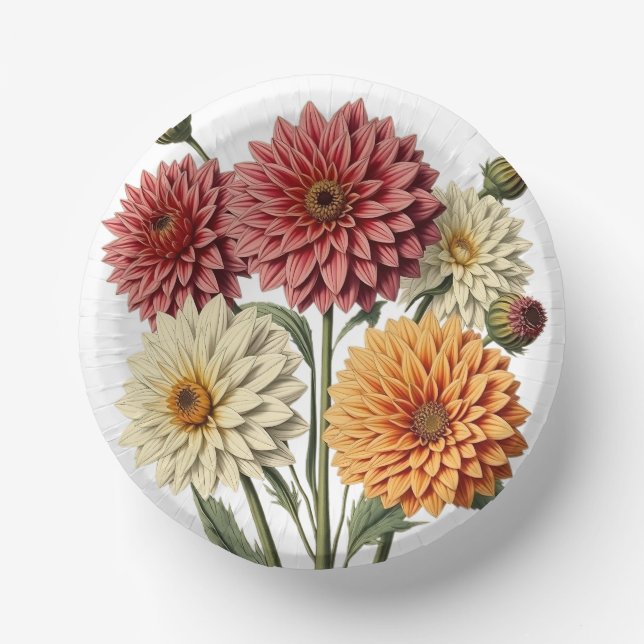 Vintage Dahlia Paper Bowls (Front)