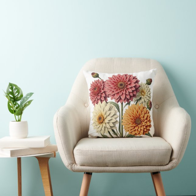 Vintage Dahlia Throw Pillow (Chair)