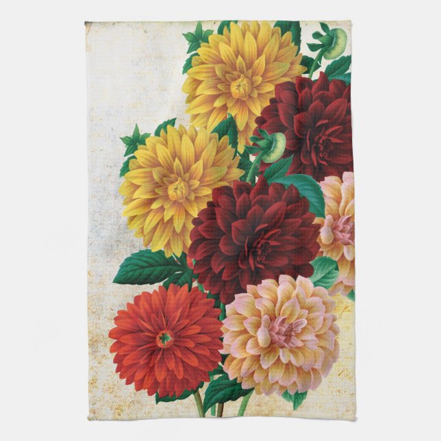 Vintage Dahlias Kitchen Towel (Vertical)