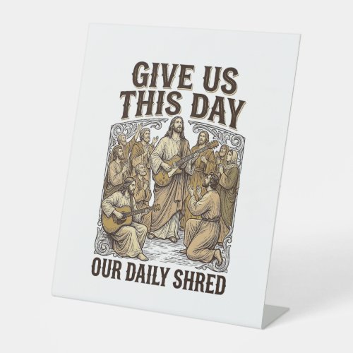Vintage Daily Shred Religious Guitar Vector Pedestal Sign