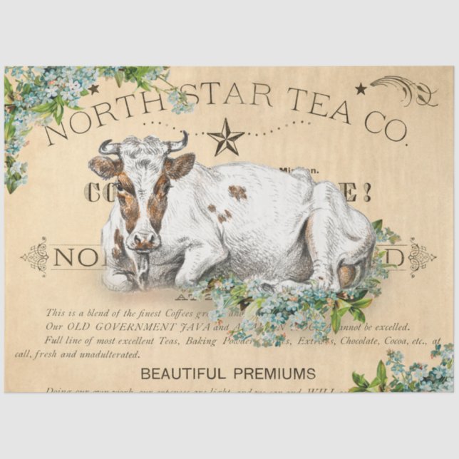 Vintage Dairy Cow Decoupage Tissue Paper (Front)
