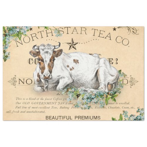 Vintage Dairy Cow Decoupage Tissue Paper