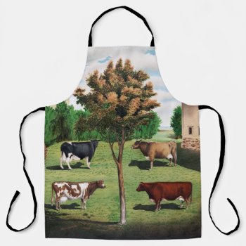Vintage Dairy Cow Illustration Apron by DakotaInspired at Zazzle
