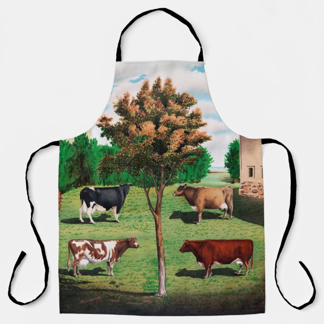 Vintage Dairy Cow Illustration Apron (Front)