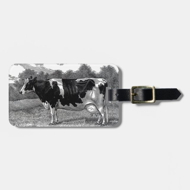 Vintage Dairy Cow Luggage Tag (Front Horizontal)
