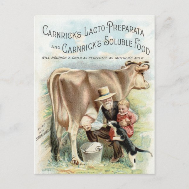 Vintage dairy farmer advertisment postcard (Front)