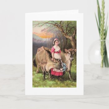 Vintage - Dairy Maid And Cows  Card by AsTimeGoesBy at Zazzle