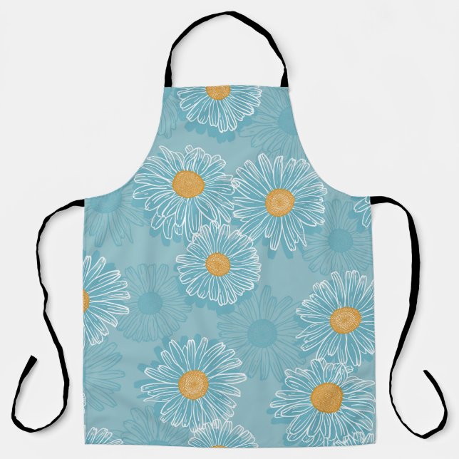 Vintage daisies: floral outline pattern. apron (Front)