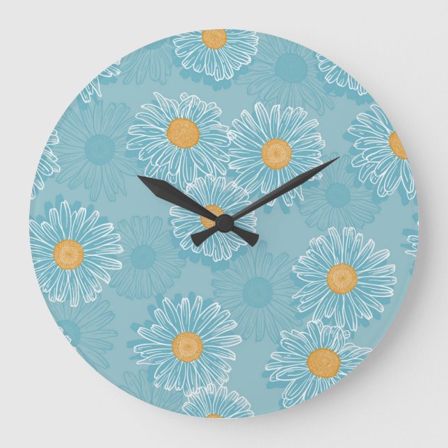 Vintage daisies: floral outline pattern. large clock (Front)