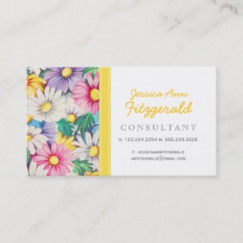 Vintage Daisies Floral Retro Pattern Business Card by jardinsecret at Zazzle