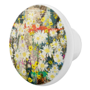 Vintage Daisies - Nature Inspired Floral Art - Ceramic Knob