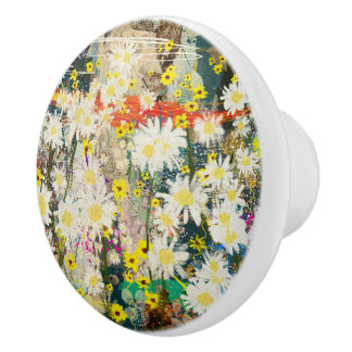 Vintage Daisies - Nature Inspired Floral Art - Ceramic Knob