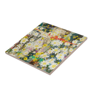 Vintage Daisies - Nature Inspired Floral Art - Ceramic Tile