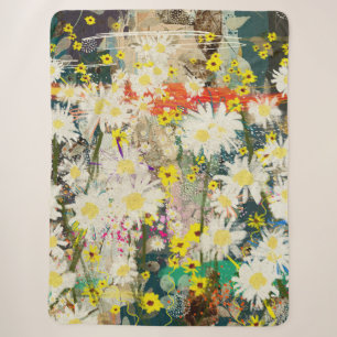 Vintage Daisies - Nature Inspired Floral Art - Sherpa Blanket