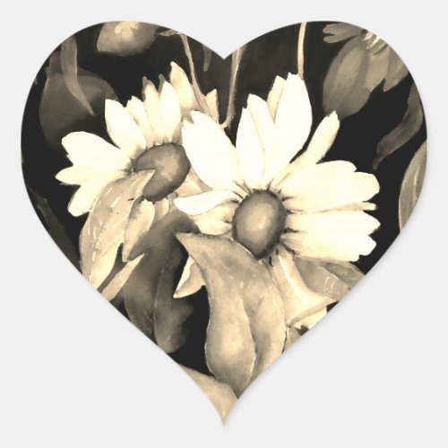 Vintage Daisies Watercolor Heart Stickers