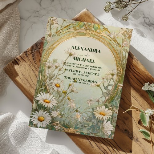 Vintage Daisies Wedding Art Nouveau  Invitation