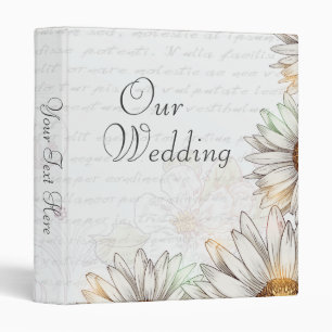 Vintage Daisies & Writing Wedding Photo Album 3 Ring Binder