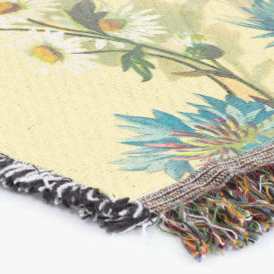 Vintage Daisy and Cornflower Floral Pattern Throw Blanket
