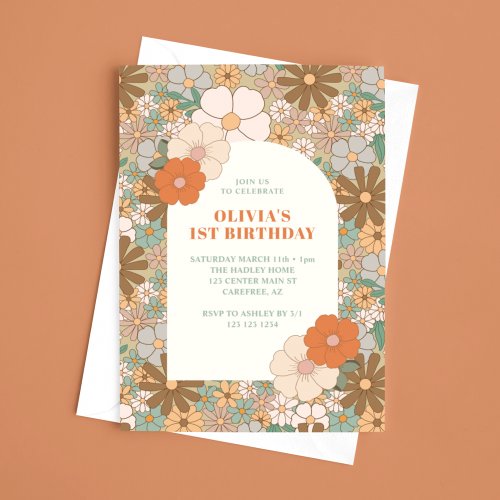 Vintage Daisy Arch 1st Birthday Invitation