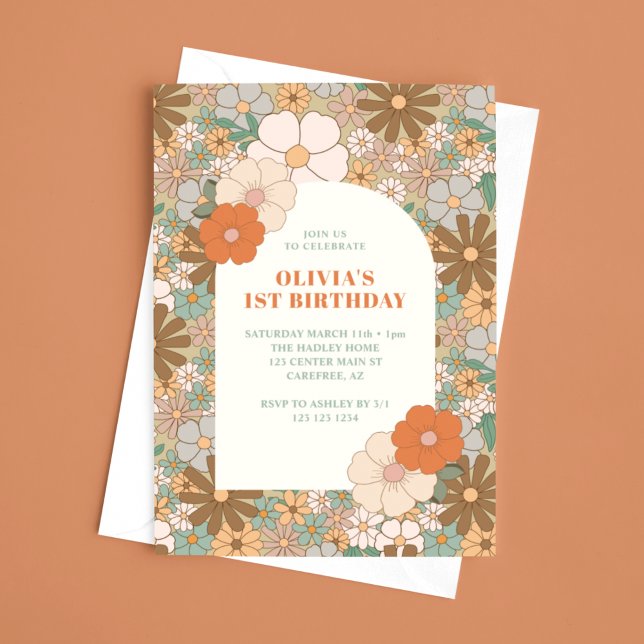Vintage Daisy Arch 1st Birthday Invitation (Creator Uploaded)