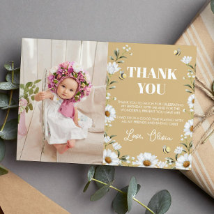 Vintage Daisy Bee Birthday Party Thank You Card