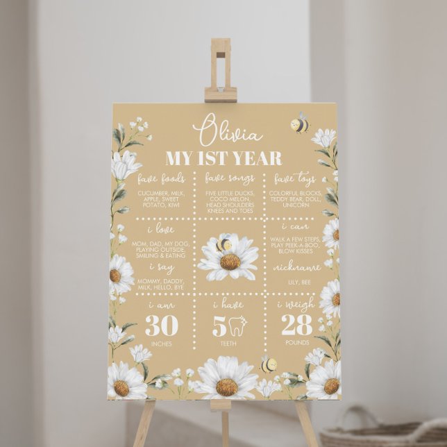Vintage Daisy Bee First Birthday Milestone Sign (Creator Uploaded)