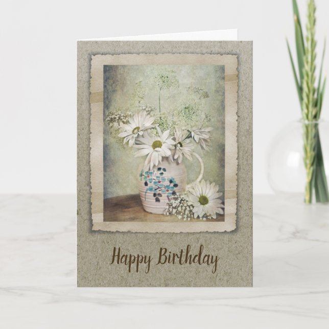 Vintage Daisy Birthday Bouquet  Card (Front)
