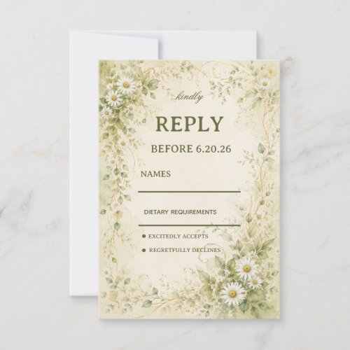 Vintage Daisy Botanical RSVP Card