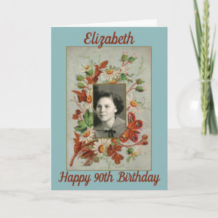 Vintage Daisy Butterfly Photo Birthday Card