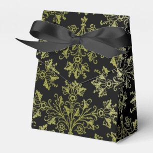Vintage Daisy Floral Art in Golds on Black Favor Boxes