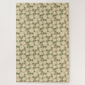 Vintage Daisy Floral in Sage Green and Cream Jigsaw Puzzle