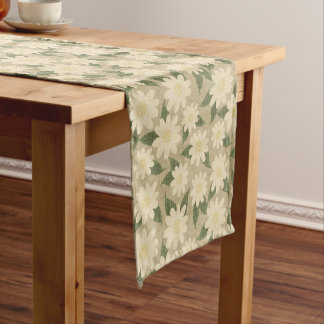 Vintage Daisy Floral in Sage Green and Cream Short Table Runner