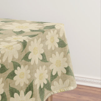 Vintage Daisy Floral in Sage Green and Cream Tablecloth