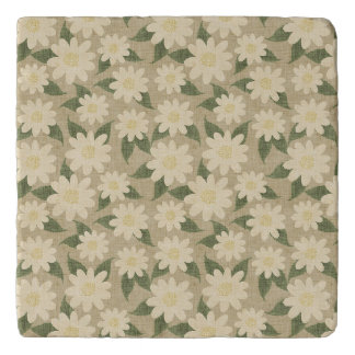 Vintage Daisy Floral in Sage Green and Cream Trivet