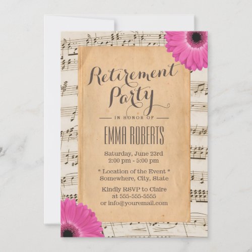 Vintage Daisy Floral Musical Retirement Party Invitation