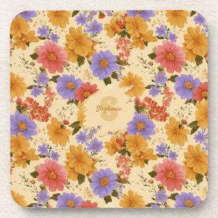 Vintage Daisy Floral Pattern (2) Beverage Coaster
