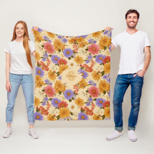 Vintage Daisy Floral Pattern (2) Fleece Blanket