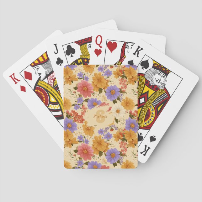 Vintage Daisy Floral Pattern (2) Poker Cards (Back)