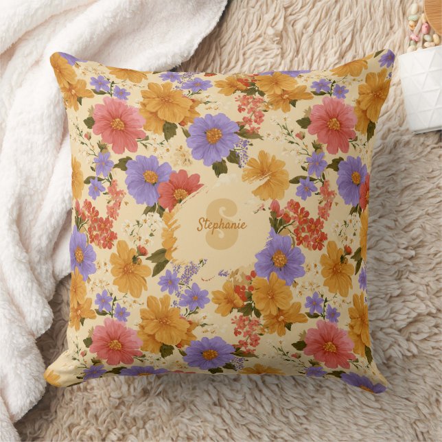 Vintage Daisy Floral Pattern (2) Throw Pillow (Blanket)