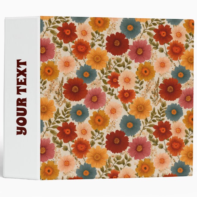 Vintage Daisy Floral Pattern 3 Ring Binder (Front/Spine)