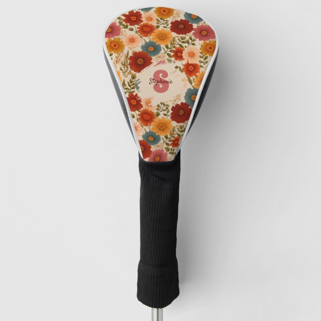 Vintage Daisy Floral Pattern Golf Head Cover (Front)
