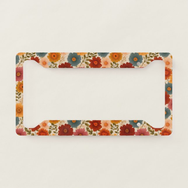 Vintage Daisy Floral Pattern License Plate Frame (Front)